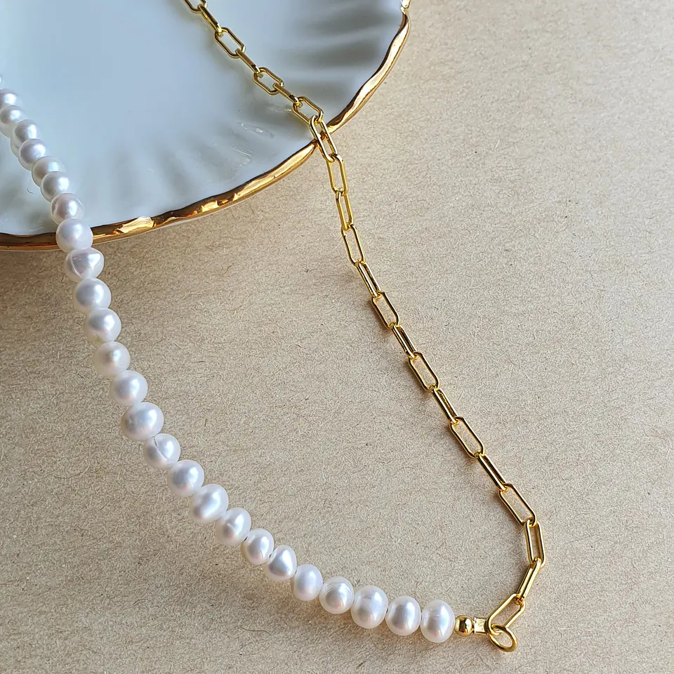 Collar perlas y eslabones  2