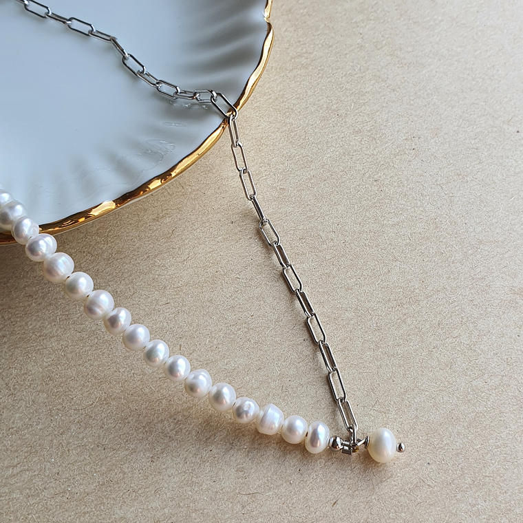 Collar perlas y eslabones  2