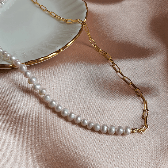 Collar perlas y eslabones  1