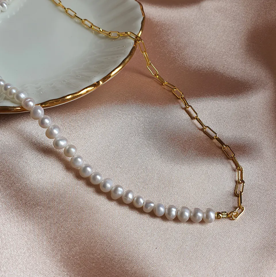 Collar perlas y eslabones  1