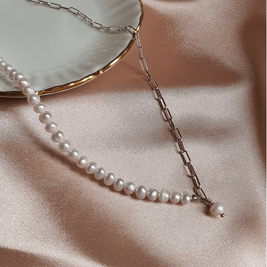 Collar perlas y eslabones  1