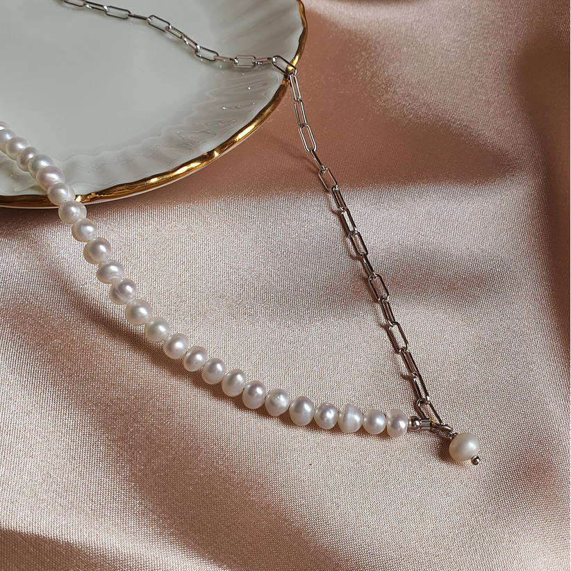 Collar perlas y eslabones  1