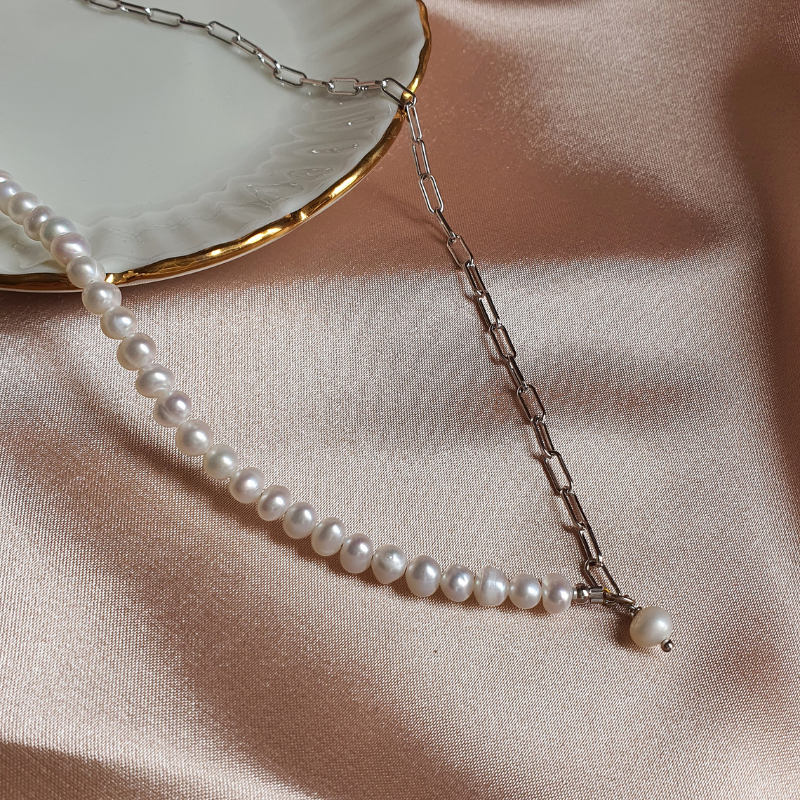 Collar perlas y eslabones  1