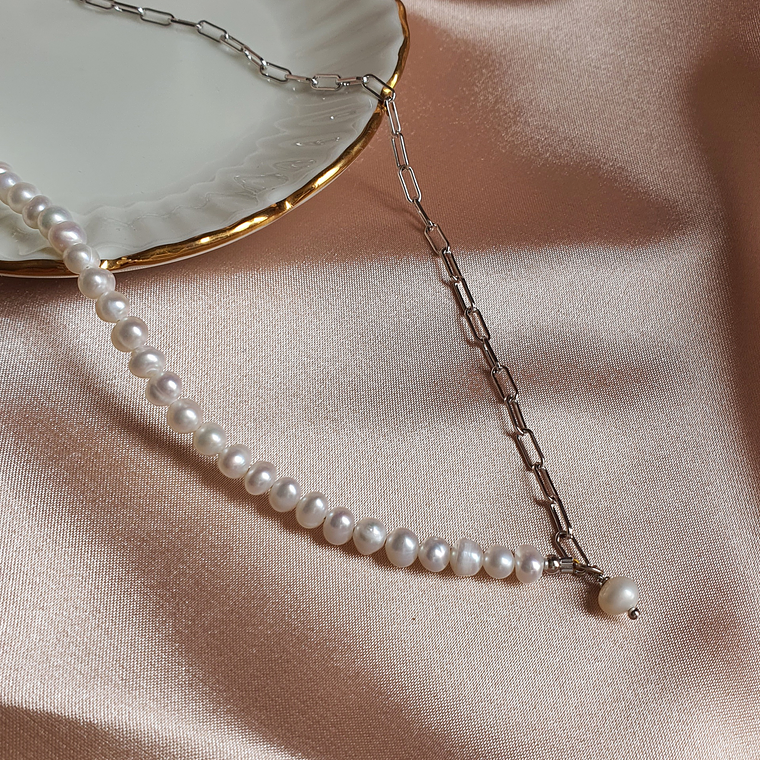 Collar perlas y eslabones  1