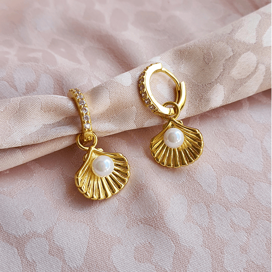 Argollas concha  con perla 3