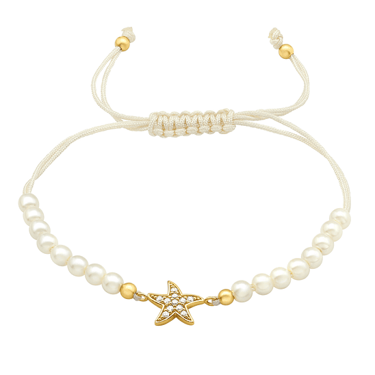 Pulsera de cordón con perlas y estrella de mar 2