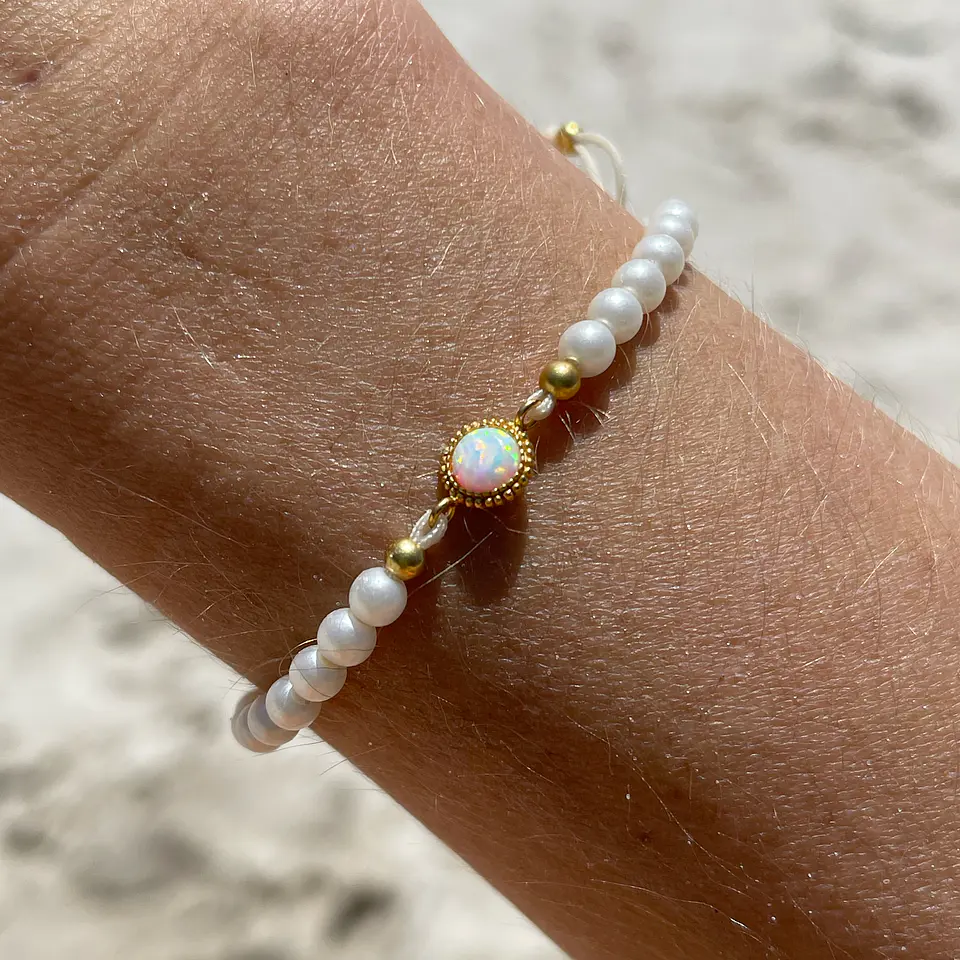 Pulsera de cordón con perlas y ópalo  3