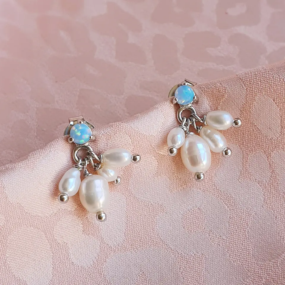Aros de ópalo con perlas de agua dulce 5