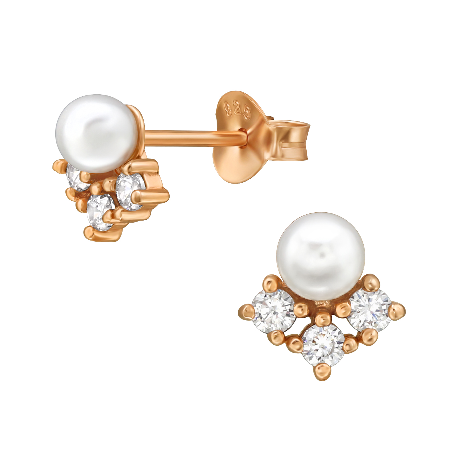 Aros Perla y Hojas Circones Plateado
