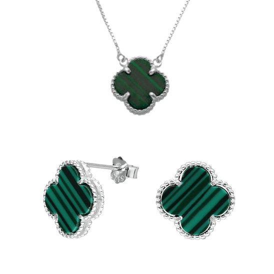 Aros de trébol malaquita + collar 2
