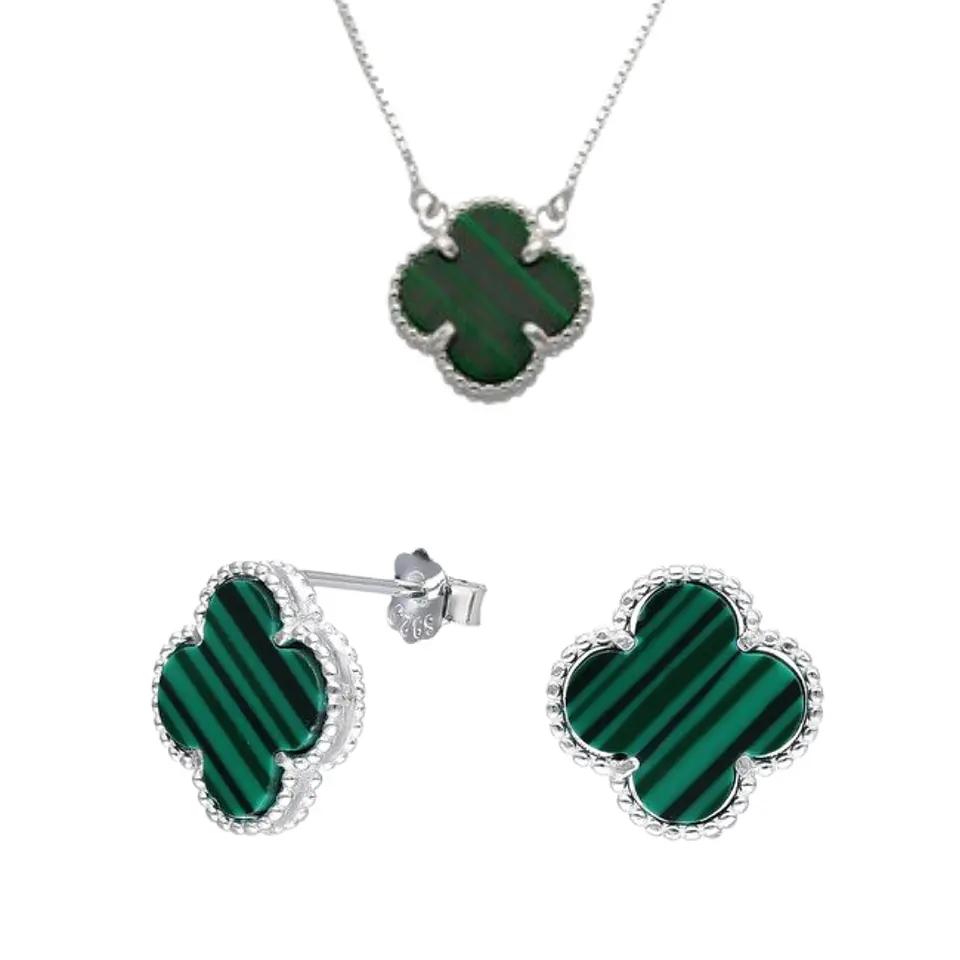 Aros de trébol malaquita + collar 2