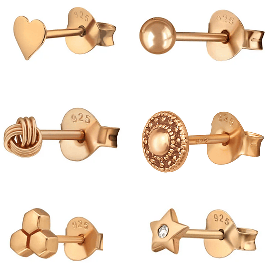 Conjunto 6 mini aritos oro rosado 2