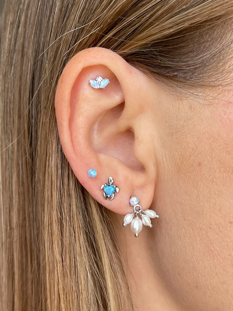 Piercing corona ópalo azul 3