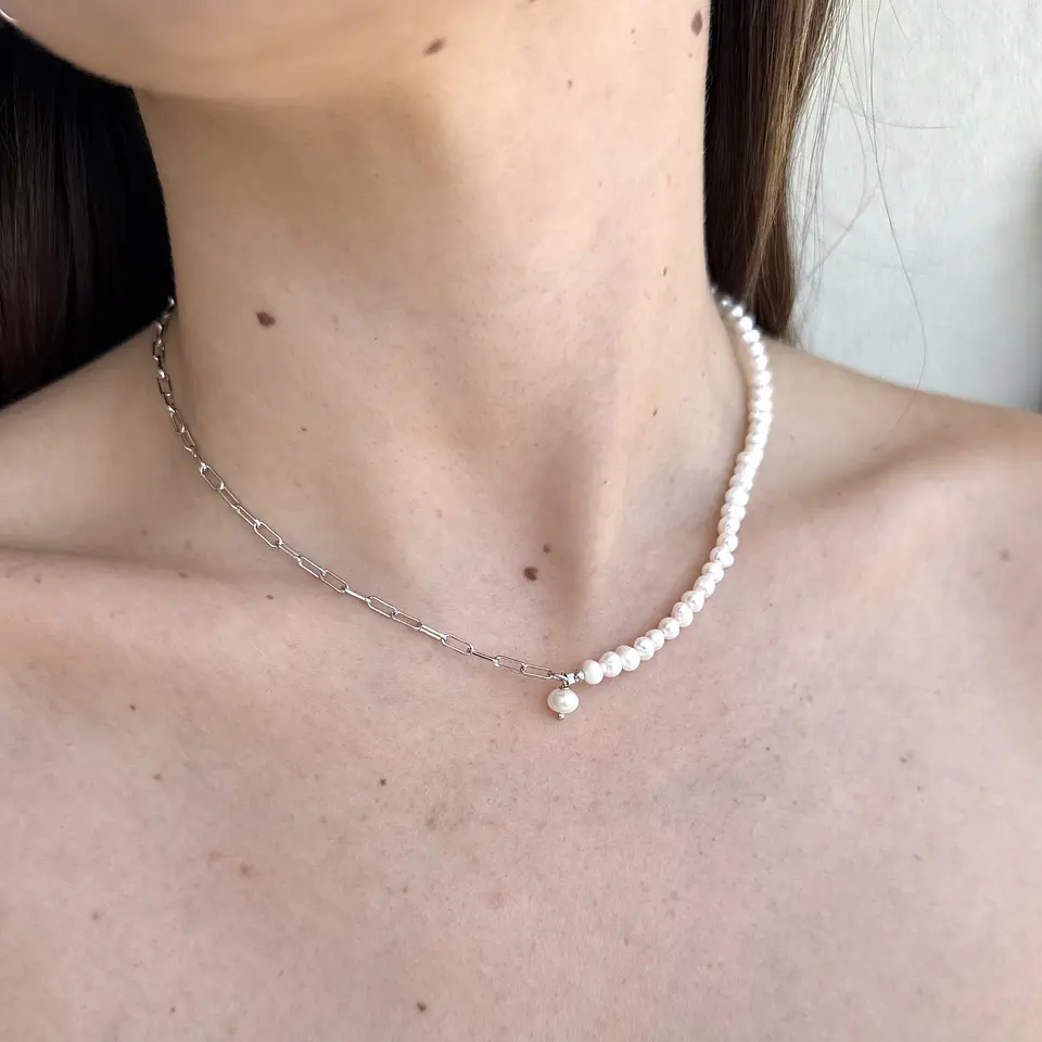 Collar perlas y eslabones  2