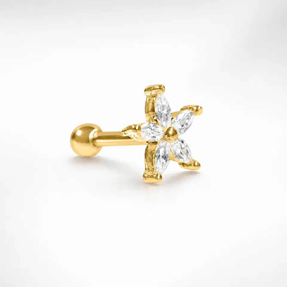 Piercing flor dorada 7 mm 1