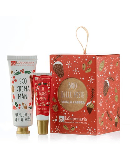 Lanterna Presente com Creme de Mãos e Brilho Labial – Amêndoa & Frutos Vermelhos
