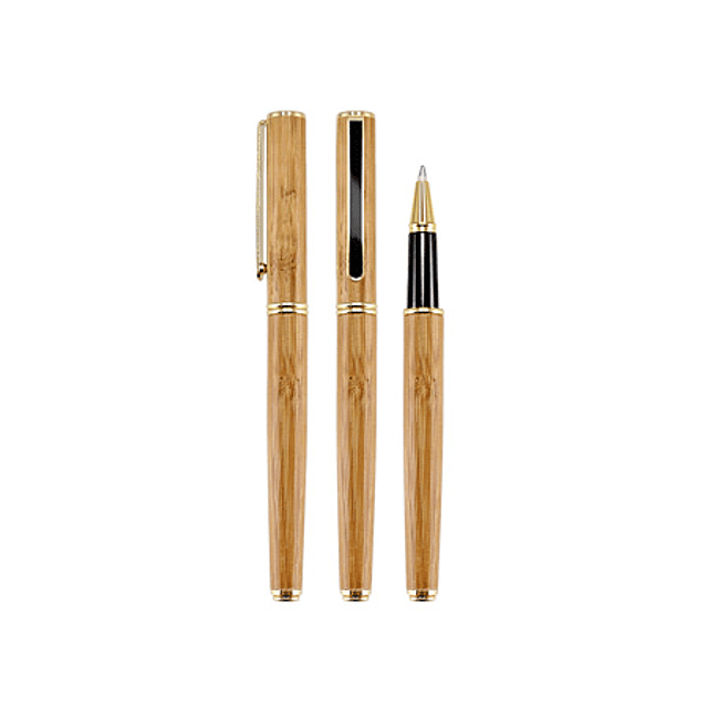 ROLLER PEN EJECUTIVO BAMBOO TERMINALES DORADOS-TINTA NEGRA