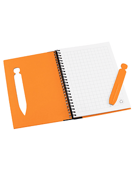 CUADERNO ECOLOGICO CON TAPA DURA Y BOLIGRAFO - naranja