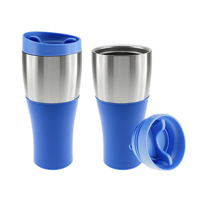 COFFE MUG PLÁSTICO CON BANDA DE ACERO INOXIDABLE 470ML.