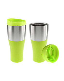 COFFE MUG PLÁSTICO CON BANDA DE ACERO INOXIDABLE 470ML. - VERDE