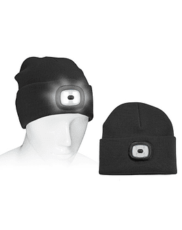 GORRO DE LANA CON LINTERNA LED DE 3 NIVELES - NEGRO