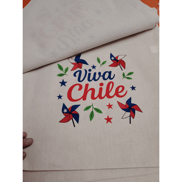 Bolsa Reutilizable Algodón y Poliéster 38x42cm – Diseño Estampado “Viva Chile 4