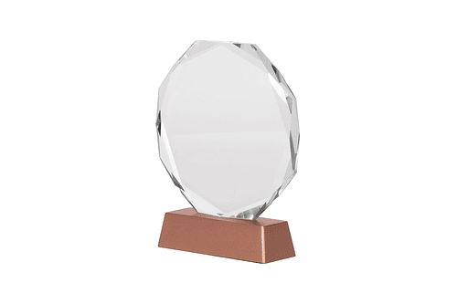 Trofeo Galvano de Cristal "RUNE" con base encobrizada.