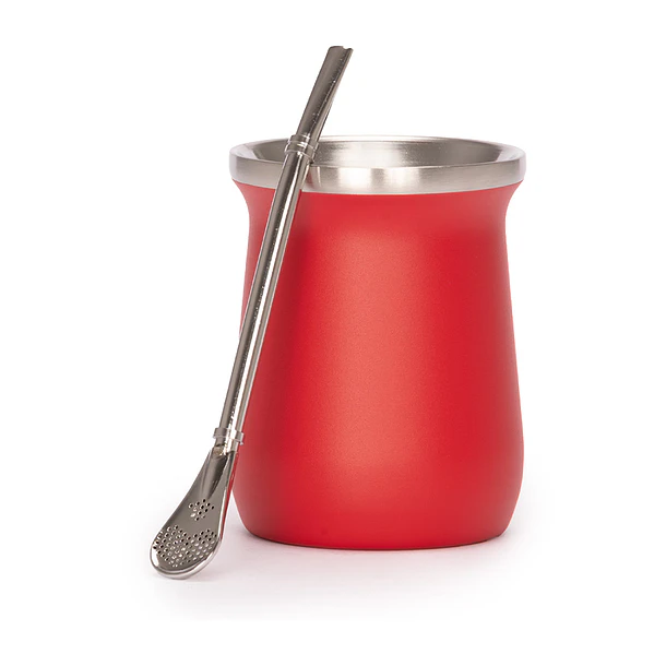 Vaso Térmico metálico MATE 300ml. con Bombilla 4