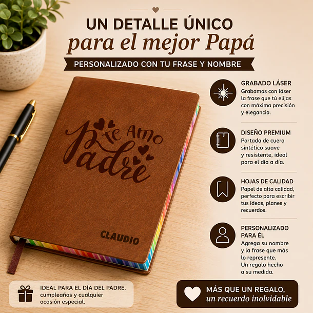 LIBRETA ECOCUERO + BOLÍGRAFO METÁLICO DÍA DEL PADRE 2