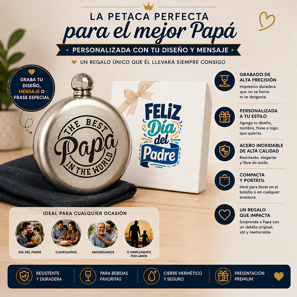 PETACA REDONDA PERSONALIZADA + CAJA DÍA DEL PADRE 3