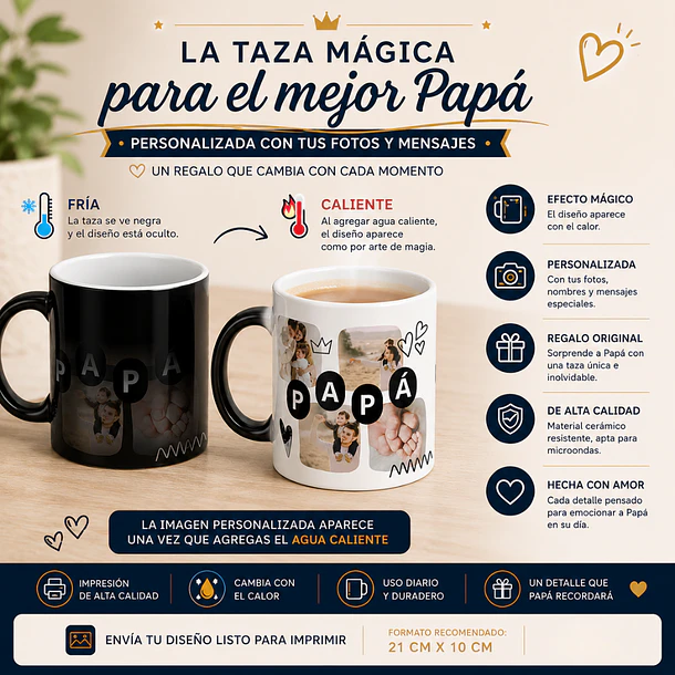 TAZA MÁGICA NEGRA PERSONALIZADA DÍA DEL PADRE 3