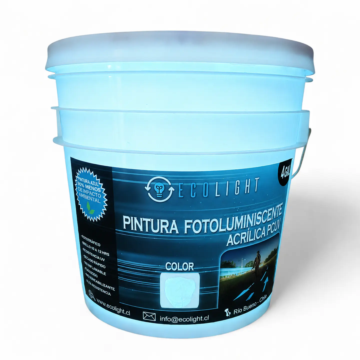 Pintura fotoluminiscente acrílica PCUV celeste 1