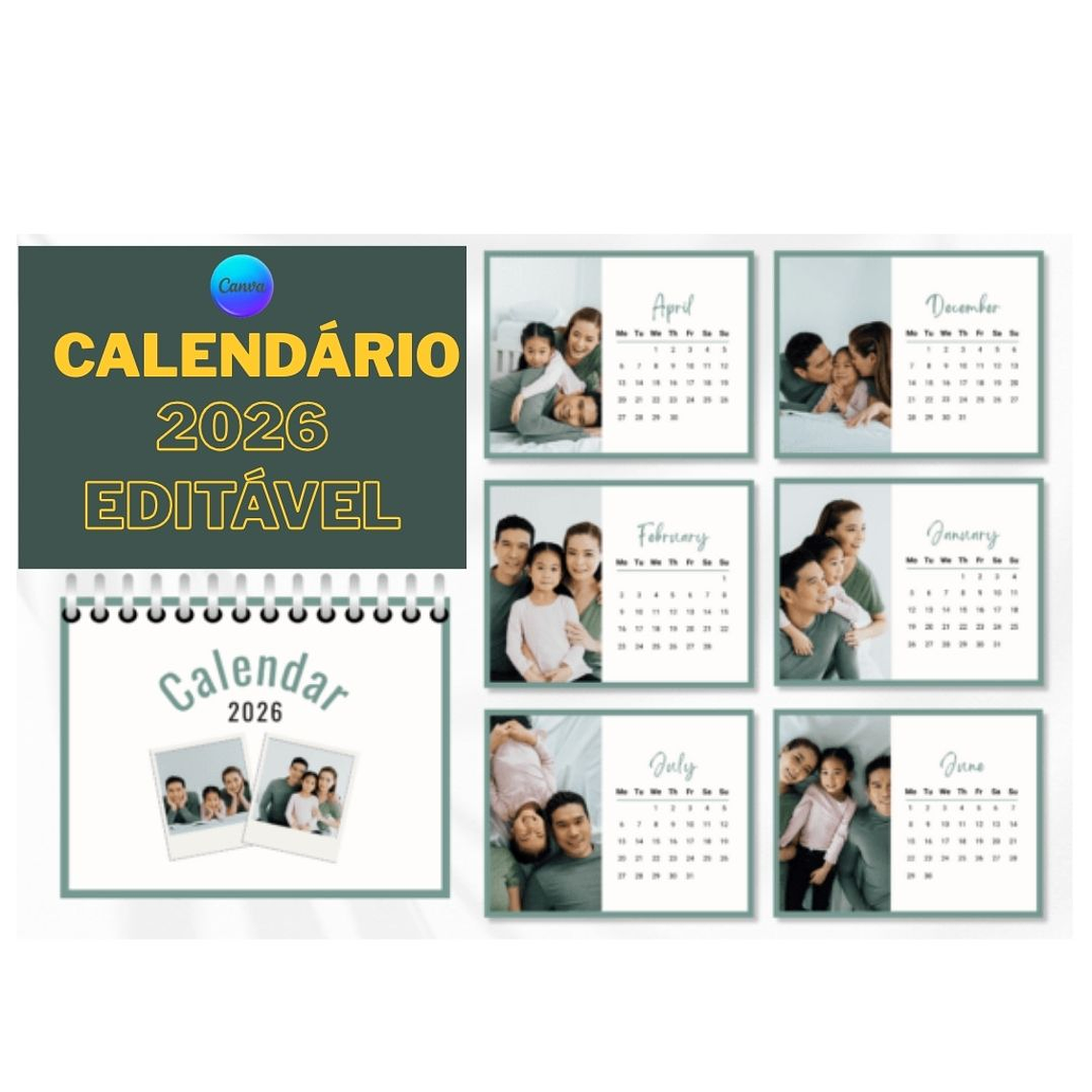 Calendário 2026 Editável no canva 1