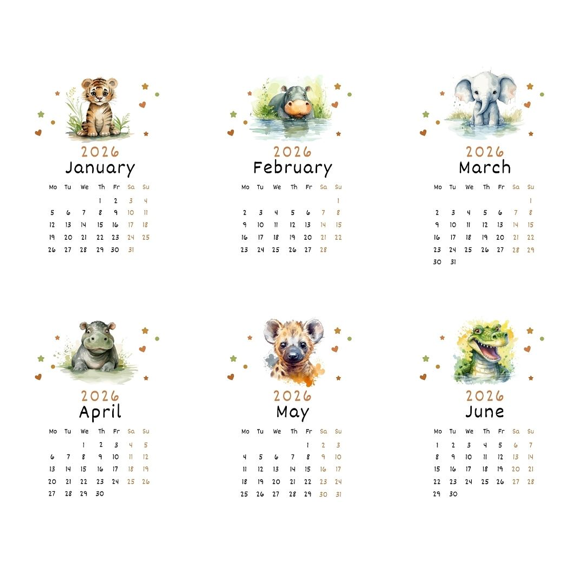 Calendário 2026 Editável no canva floresta 2