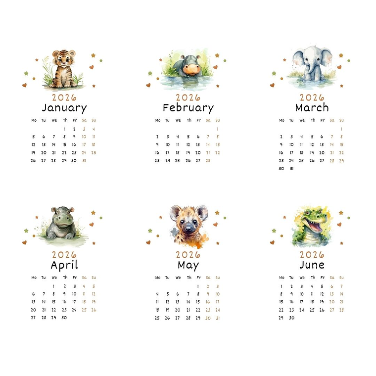 Calendário 2026 Editável no canva floresta 2