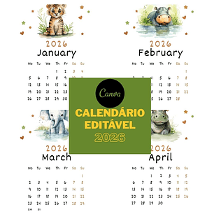 Calendário 2026 Editável no canva floresta