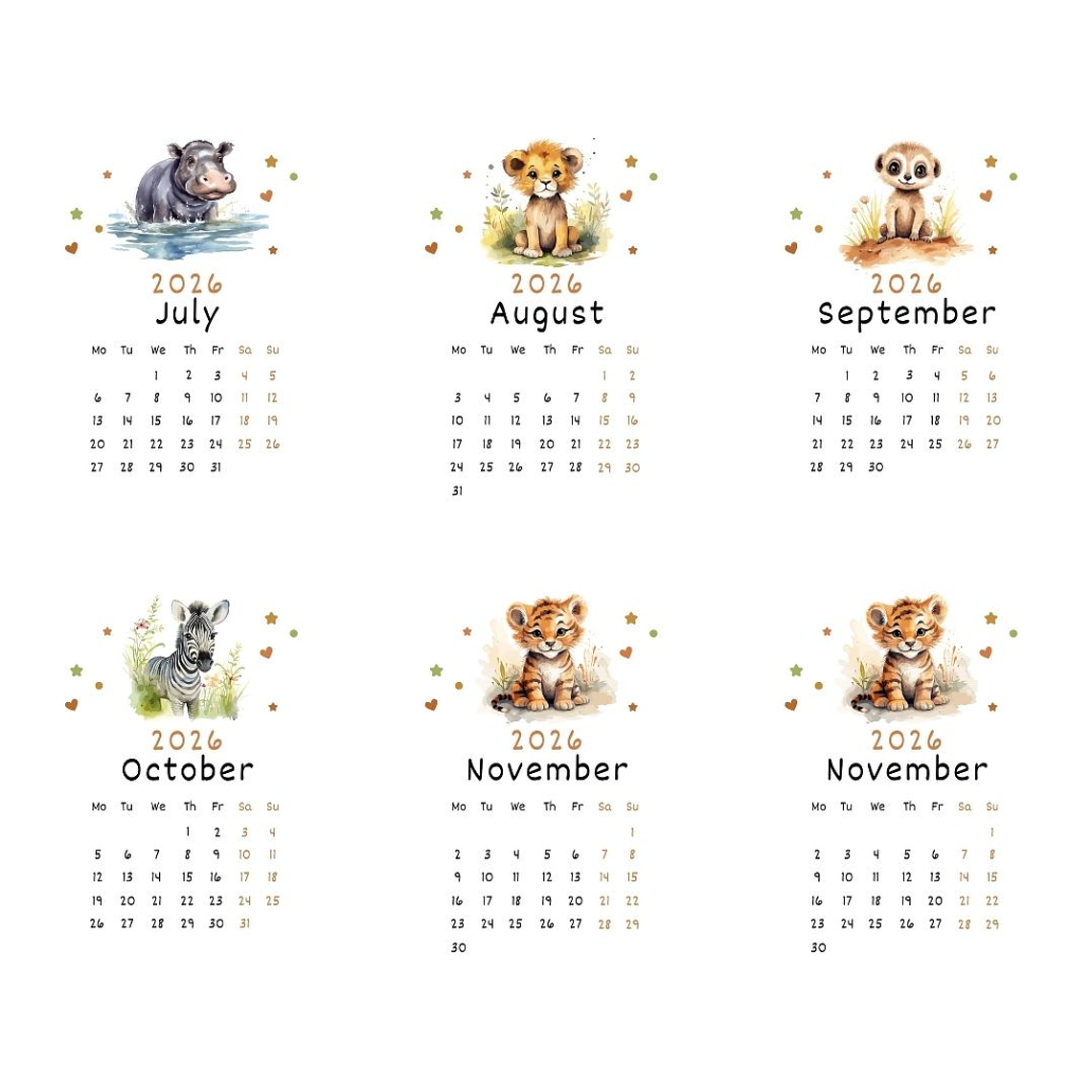 Calendário 2026 Editável no canva floresta 3