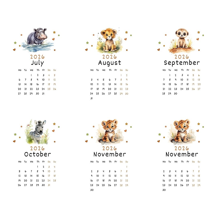 Calendário 2026 Editável no canva floresta 3