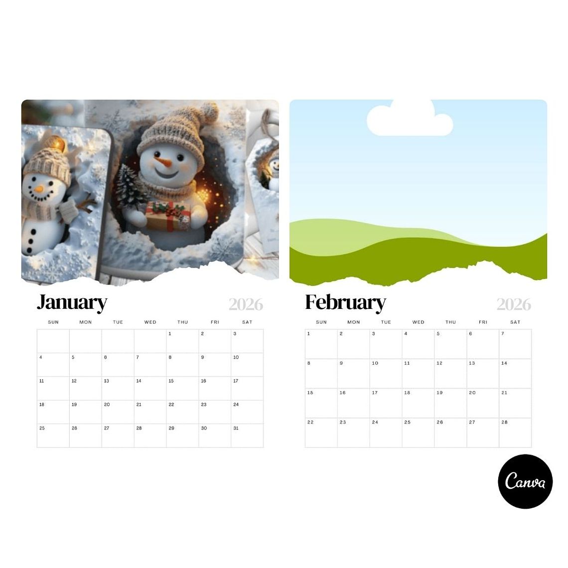 Calendario 2026 5 modelos tamanho 4 3