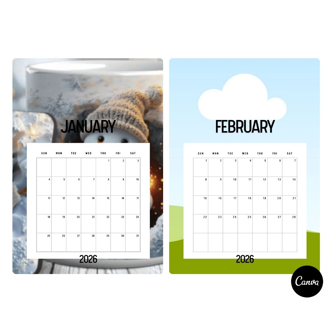 Calendario 2026 5 modelos tamanho 4 4