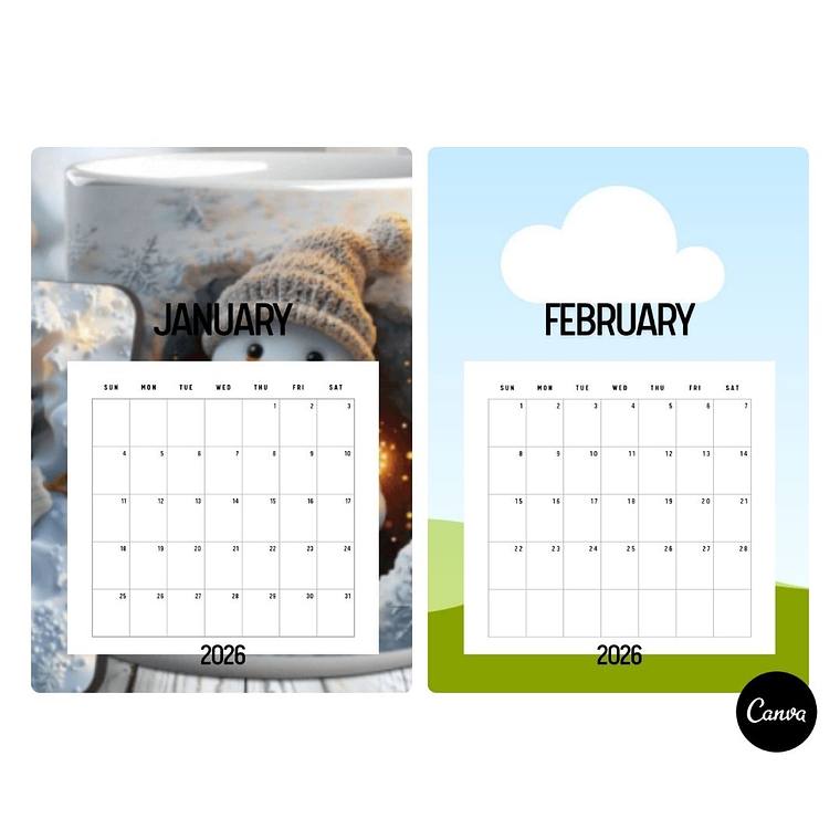 Calendario 2026 5 modelos tamanho 4 4