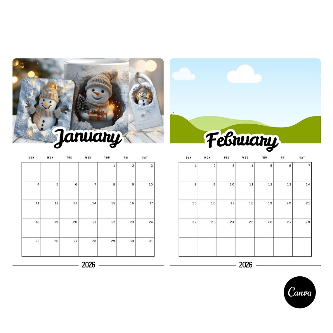 Calendario 2026 5 modelos tamanho 4 5