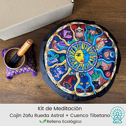 Kit Meditación Cuenco 10 cm + Zafu Rueda Zodiacal