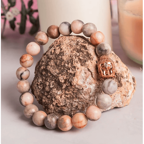 Brazalete en Jaspe Cebra Natural con Cabeza de Budda