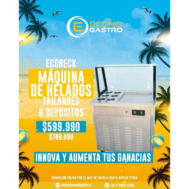 Máquina de Helados Tailandés 6 Depositos Ecobeck 