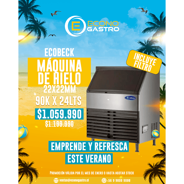 Máquina de Hielo 90Kilos/24Hrs Ecobeck