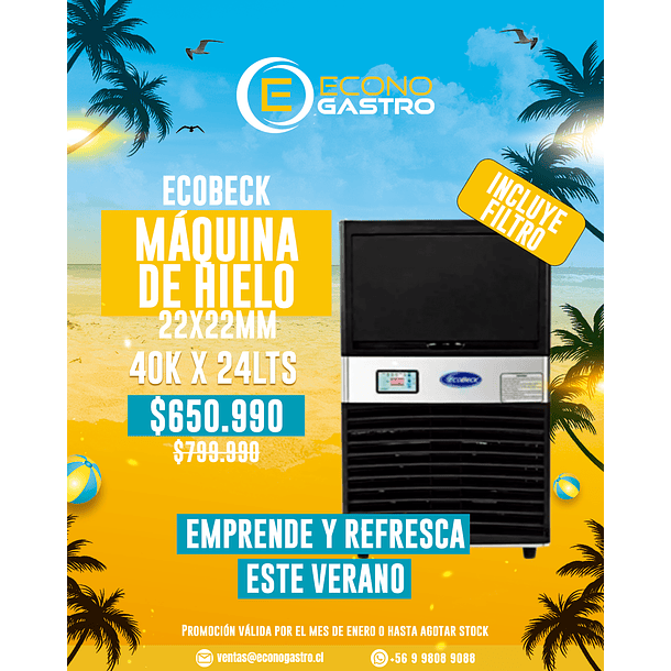 Máquina de Hielo 40Kilos/24Hrs Ecobeck