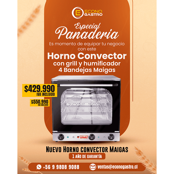 Horno Convector 4 B. Vapor + Grill Maigas
