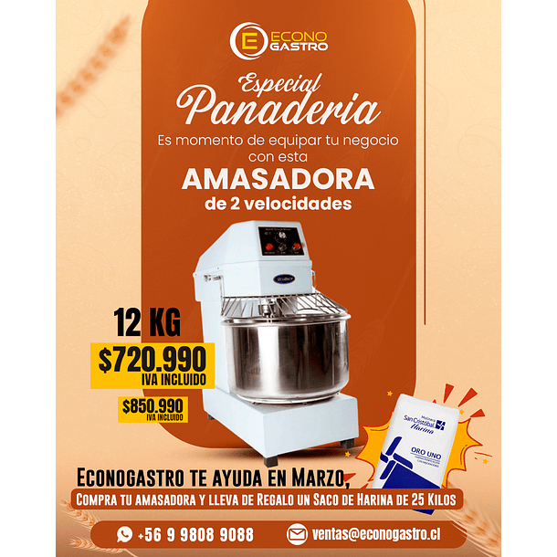 Amasadora Ecobeck 12 Kilos 2 Velocidades