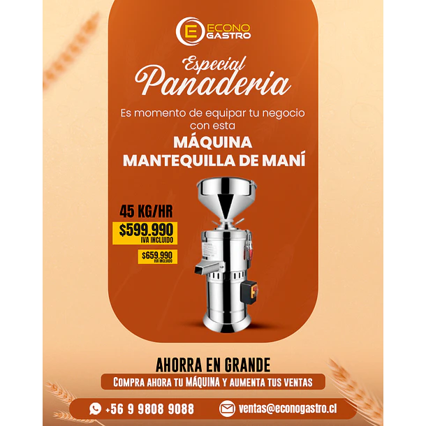 Maquina Mantequilla de Maní 45 Kilos/Hora